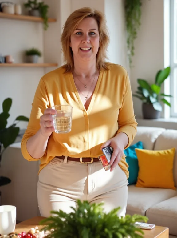 Allette van Bruggen thuis met een glas water