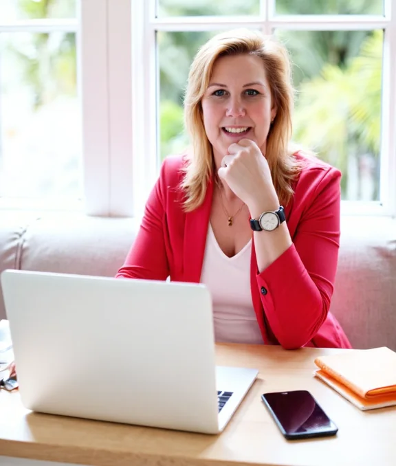 Allette van Bruggen achter haar laptop